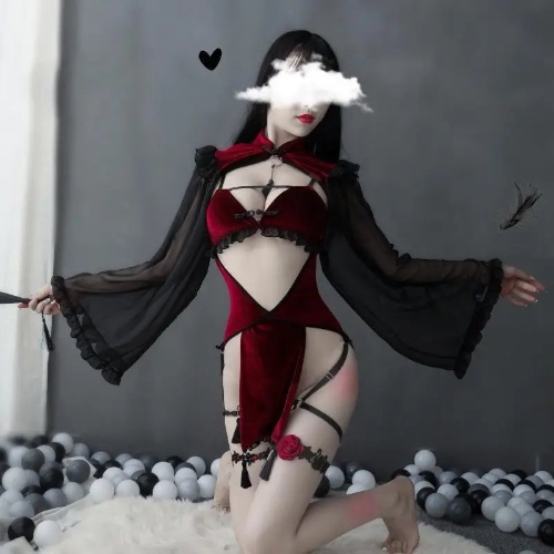 Majestic Priestess Cosplay Lingerie Set in Red Velvet