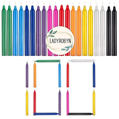 Ladyrobyn Candles 100 pcs Unscented Assorted Colors Taper Candle 4 Inch Tall x 1/2 Inch Diameter Great for Casting Chimes Rituals Spells Vigil Witchcraft Wiccan Supplies Wax Play (Multi) - Set of 100 - Multicolor