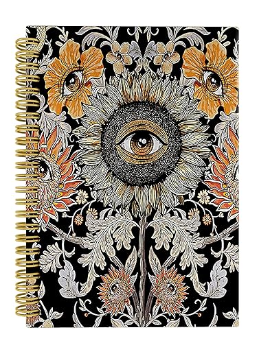 Knibeo Evil Eye Witch Journal, 5.5×8.3 Inch Horizontal Line Paper Floral Spiral Bound Notebook, Pretty Journal, Gothic Journal, Tarot Journal, Cool Notebook - qgdx23-11