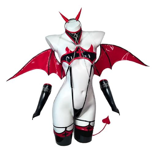 KORURACLUB Devil Nurse Succubus costume（8-Piece Set） Black premium pu Devil lingerie Sexy Devil Nurse Costume - Small
