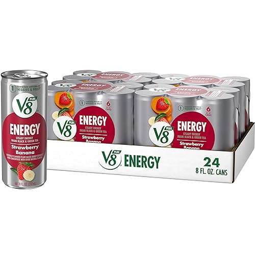 V8 +ENERGY Strawberry Banana Energy Drink, 8 fl oz Can (4 Packs of 6 Cans) - Strawberry Banana - 8 Fl Oz (Pack of 24)