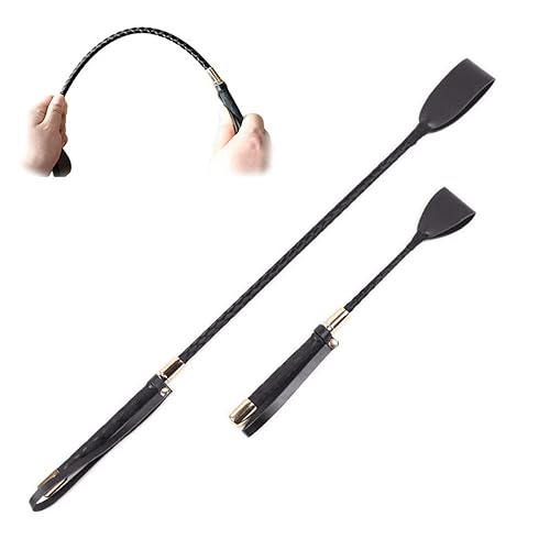 LOCKISH Riding Crop,2Pcs Horse Whip,Leather Riding Whips,With Anti-Slip Grip Gel Handle - 45+30cm - Black