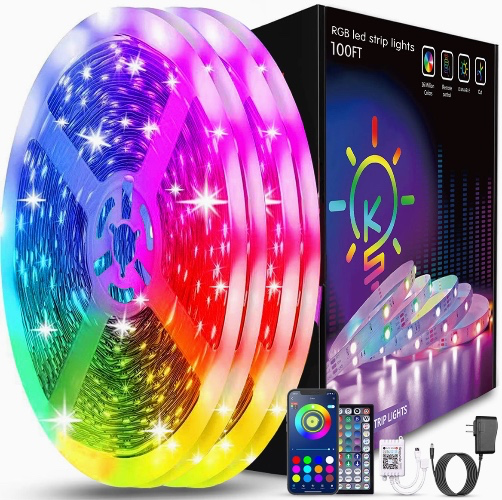 Amazon.com: Keepsmile 100ft Led Strip Lights (2 Rolls of 50ft) Bluetooth Smart App Music Sync Color Changing RGB Led Light Strip with Remote and Power Adapter,Led Lights for Bedroom Room Home Decor Party Festival : Home & Kitchen