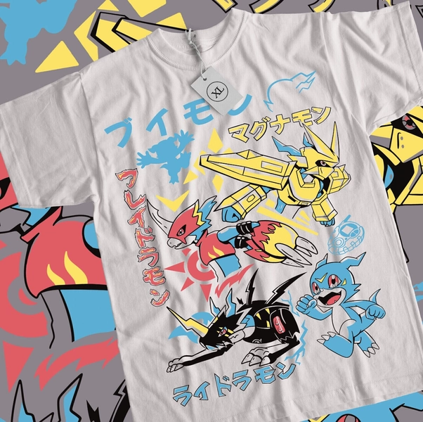 Veemon Digimon Adventure T-Shirt Guilmon Omnimon Anime Gift White Shirt All Size