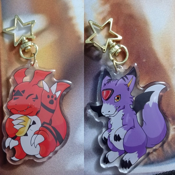 Guilmon and Dorumon Digimon Acrylic Keychain