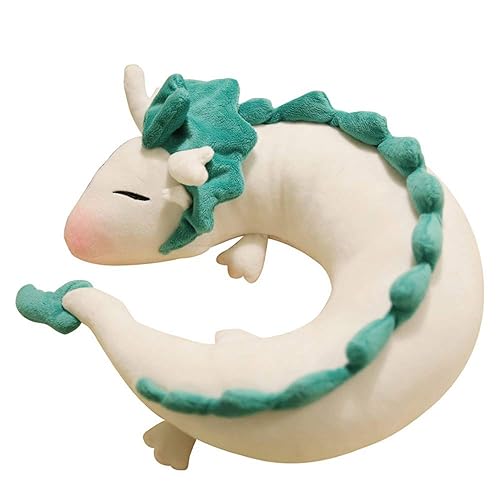 GXFLO Anime Cute White Drache Püschtier,Kinder Dragon Nackenkissen U-Förmigen-Kawaii Drachen Kuscheltier,Weichem Plüsch Drache Stofftier
