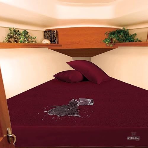 Waterproof Mattress Protector V Berth Size- 15" Deep Pocket Fitted Style Mattress Pad Cover Skin-Friendly, Super Soft & Breathable Bed Protection Against Moisture, Spills, Stains - Burgundy - V Berth - Burgundy
