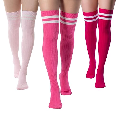 SERICI Thigh-High Socks | Womens Striped Cotton Thigh High Tube Sock | Over Knee Boot Socks - 5-11 - Pink, Hot Pink, Fuscia
