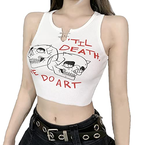 TSMNZMU Casual Basic Sleeveless Knit Y2k Crop Tank Top Women Gothic Punk Crop Tank Top - Medium - 01-mall Goth Shirts