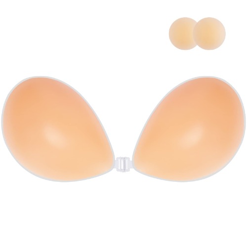 Niidor Adhesive Bra Strapless Sticky Invisible Push up Silicone Bra for Backless Dress with Nipple Covers Nude - C Creme