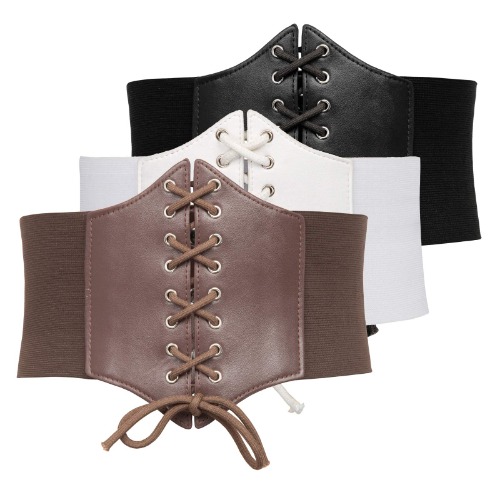 GRACE KARIN Lace-up Cinch Belt Tied Corset Elastic Waist Belt - Black+white+coffee Small