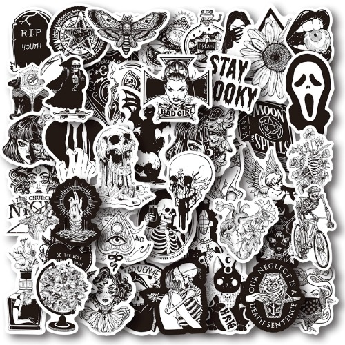 Gothic Stickers, 50 Pcs Goth Vinyl Sticker Pack, Waterproof Skeleton Stickers for Laptops, Water Bottles, Phone Case, Skull Stickers Decals for Teens and Adults