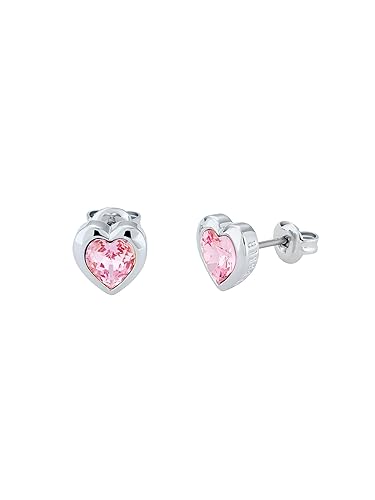 Ted Baker Han Crystal Heart Stud Earrings For Women - Silver Tone/Light Rose Crystal