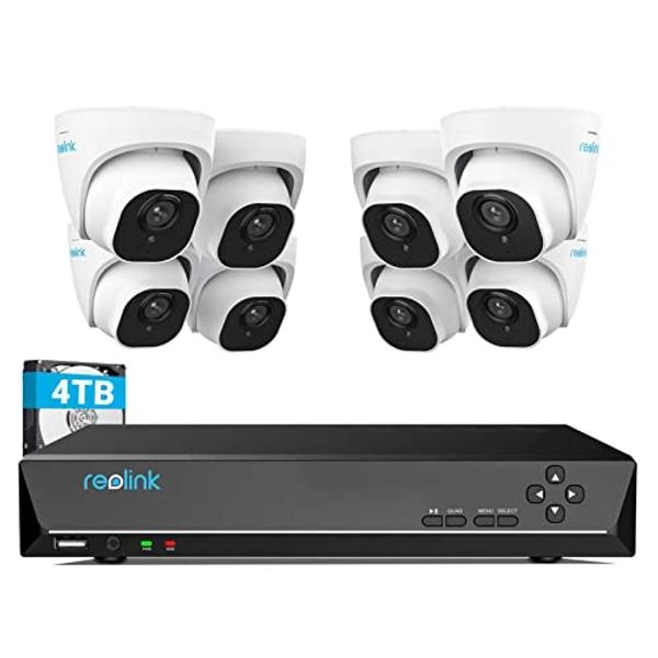 Reolink 4K PoE Camera Security System, 8X 4K Security Camera Outdoor, 16CH 4K NVR with 4TB HDD, Person/Vehicle Detection, Night Vision, Audio, Home CCTV System for 24/7 Recording, RLK16-800D8