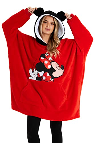 Disney Women's Hoodies, Oversized Blanket Hoodie, Minnie and Mickey Gifts - One Size - Red
