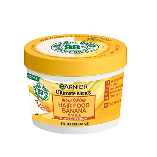 Garnier Ultimate Blends Hair Food, Banana 3-In-1 Dry Hair Mask Treatment, 390Ml