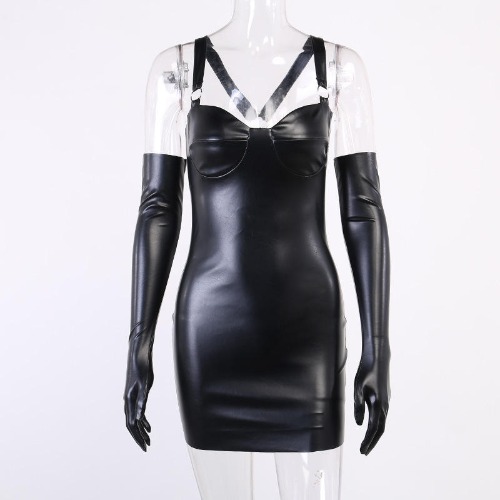 Latex Fetish Gothic Bandeau Dress - black / M