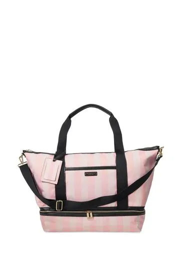 Victoria's Secret Signature Stripe Pink Victoria's Secret The VS Getaway Overnight Bag