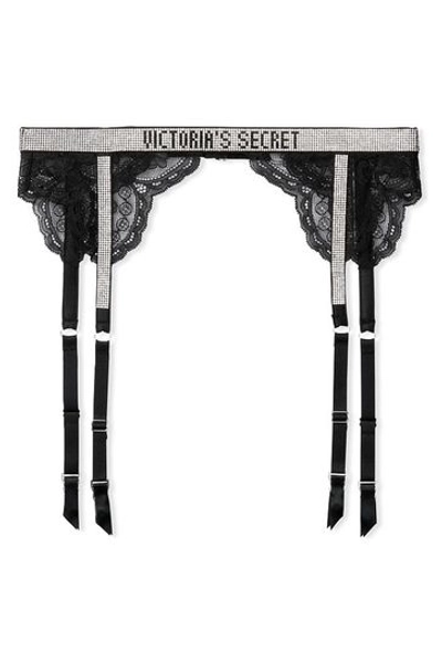 Victoria's Secret Black Lace Shine Strap Suspenders