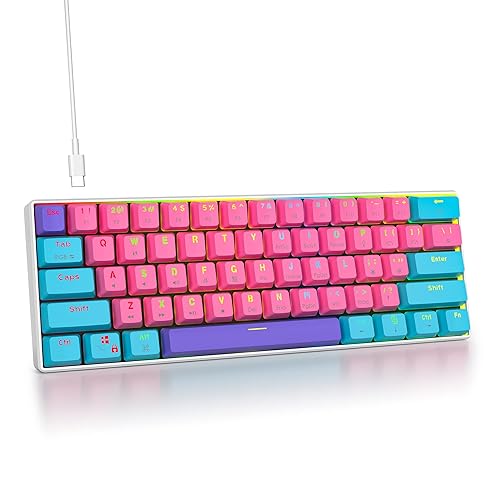 Fogruaden 60% Mechanical Keyboard, 61 Keys Gaming Keyboard, RGB Backlit, Ultra-Compact 60 Percent Wired Keyboard for Win/Mac PC Gamer, Easy to Carry on Trip (Pink, Red Switch) - Pink/ Red Switch