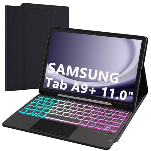 Keyboard Case for Samsung Galaxy Tab A9+ A9 Plus 11": 3 Zone 7 Colors Backlit Trackpad Keyboard for 11 inch Galaxy Tab A9 Plus A9+ 2023 - Detachable Smart Touchpad Wireless Keyboard Folio Tablet Cover