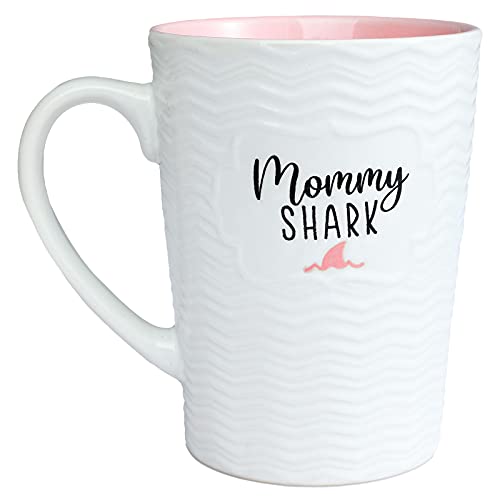 Ynsfree Mommy Shark Cute 16oz Coffee and Tea Mugs,for Mom Mother's Day Funny Ceramic Pink Mugs