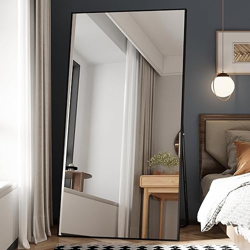 Beauty4U 76" x 37" Large Full Length Mirror with Stand, Black Wall Mounting Full Body Mirror, Metal Frame Full-Length Mirror for Living Room, Bedroom - Black-rect - 76"L x 37"W