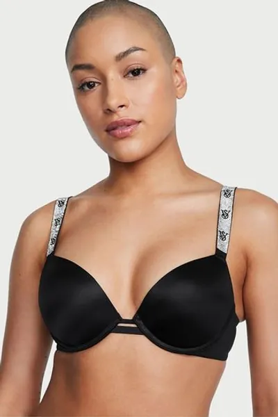 Victoria's Secret Black Smooth Monogram Shine Strap Push Up Bra