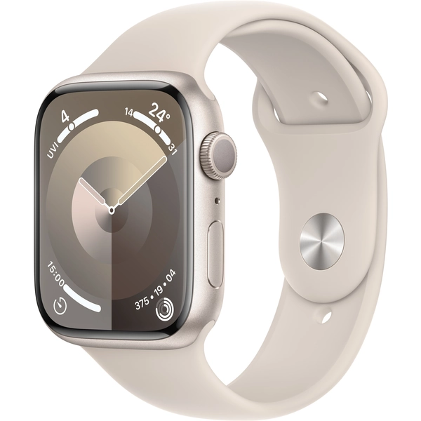 Apple Watch Series 9 (GPS) 45mm - Starlight Aluminium Case with Starlight Sport Band - S/M (Fits 140mm to 190mm Wrists)