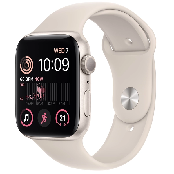 Apple Watch SE (2nd Gen) (GPS) 44mm - Starlight Aluminium Case with Starlight Sport Band - S/M & M/L - Crash and Fall Detection - Dual-core S8 Processor - 50m Water resistance - Emergency SOS