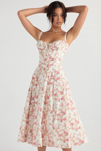 Clothing : Midi Dresses : 'Carmen' Rose Print Bustier Sundress 