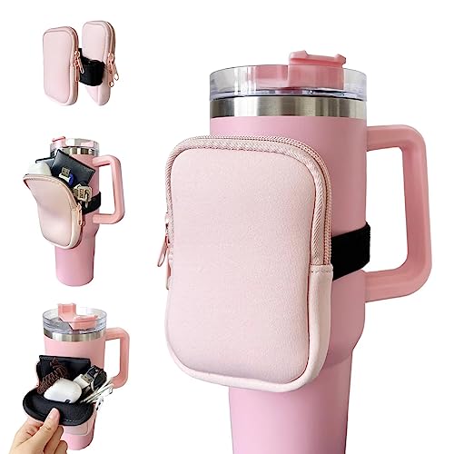 Water Bottle Pouch for Stanley 40oz, 30oz, 20oz Tumbler, Water Bottle Fanny Pack for Stanley, Running Water Bottle Handheld Caddy for Stanley Cup Accessories,Gym Accessories for Women Men(Light Pink) - Light Pink