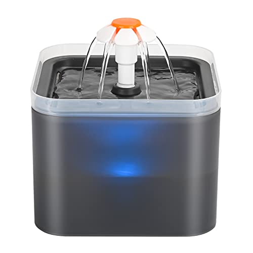 AONBOY Ultra Silent Pet Fountain 67oz/2L, with LED Light, Activated Carbon Filter for Cats and Small Dogs(Gray) - Gray