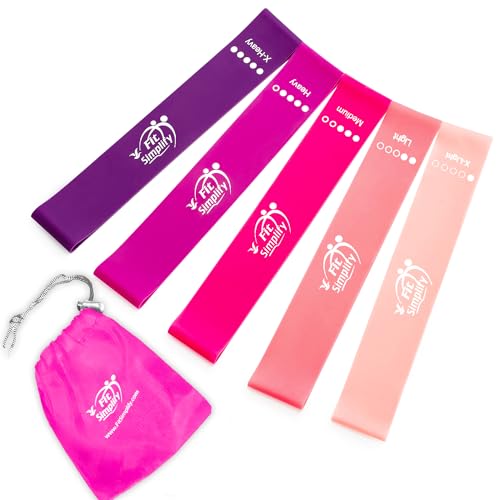 Fit Simplify Resistance Loop Exercise Bands with Instruction Guide and Carry Bag, Set of 5 - Berry