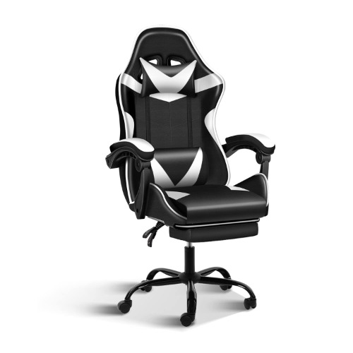 YSSOA Racing Video Backrest and Seat Height Recliner Gaming Office High Back Computer Ergonomic Adjustable Swivel Chair with Headrest and Lumbar Support, with footrest, 400lb Capacity,Black/White - Black/White