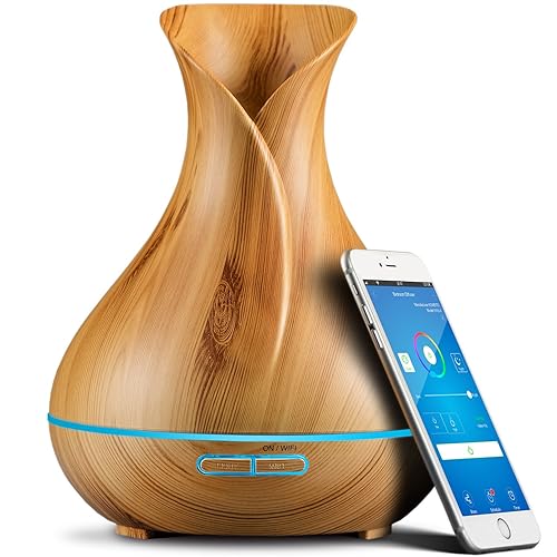 Smart Wifi Wireless Essential Oil Aromatherapy Diffuser - Works With Alexa & Google Home – Phone App & Voice Control - 400ml Ultrasonic Diffuser & Humidifier - Create Schedules - LED & Timer Settings - Light Brown