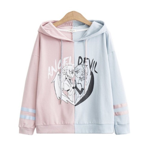 Angel vs Devil Hoodie - Blue & Pink / L