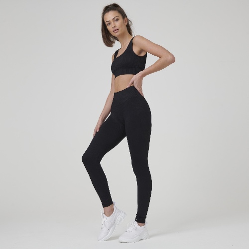 Signature Ribbed Seamless Set (Leggings + Top) - Black / M