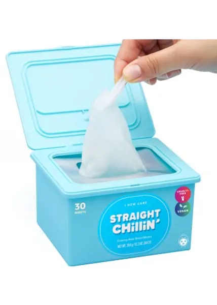 I DEW CARE Sheet Masks - Straight Chillin' | Formulated with Aloe, Cooling, Hydrating for Dry and Sensitized Skin with Tweezers, 30 Sheets