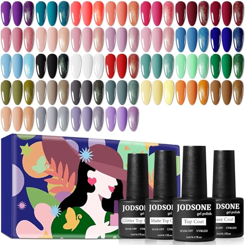 JODSONE 36 PCS Gel Nail Polish Set-32 Colors Gel Polish Kit Base Coat Glossy Matte and Glitter Top Coat Nail Polish Set Green Blue Red Pink Collection Gifts for Women - Multicolor
