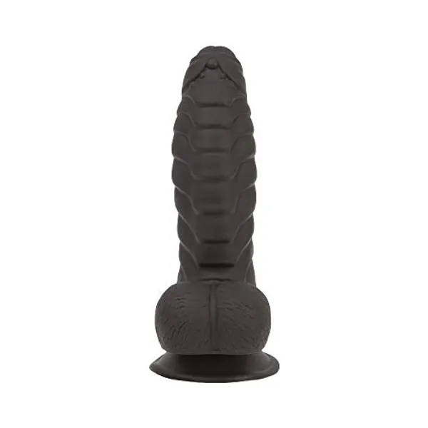 Pure Love 7 Inch Fantasy Silicone Dildo with Suction Cup, Ribbed & Studded, Black Color, Adult Sex Toy