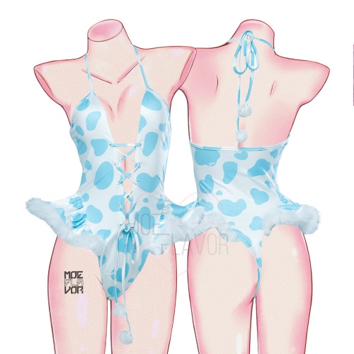 Winter Plush Cow Bodysuit - Blue / L/XL