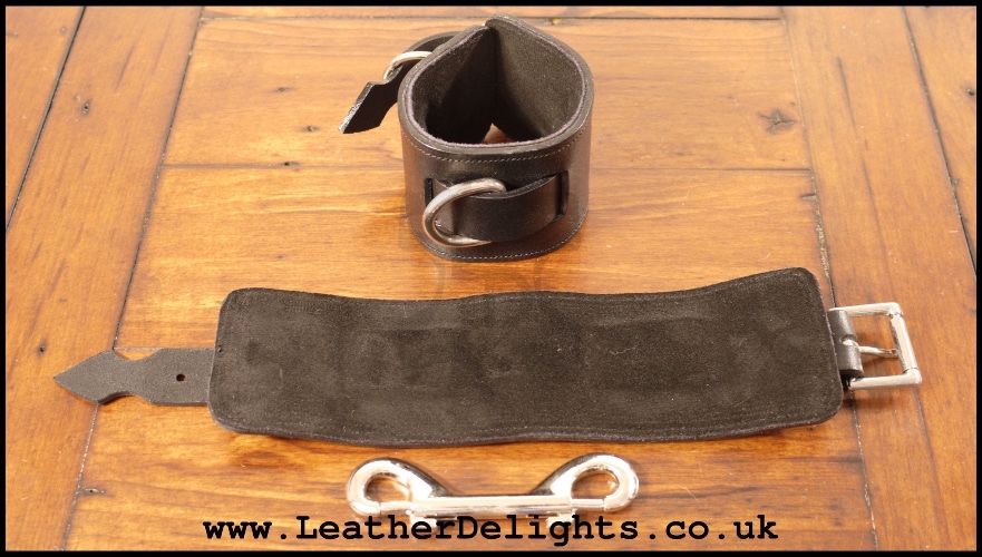 Black Wrist Cuffs with Suede Lining - Black / Small - 4" to 6"