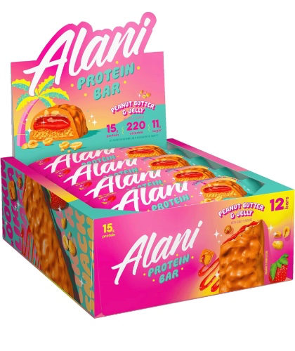 Alani Nu Protein Bar, 15g Protein, Low Sugar, Low Carb, Gluten Free, Soft and Chewy, Peanut Butter Coating, PEANUT BUTTER & JELLY (12 Count)