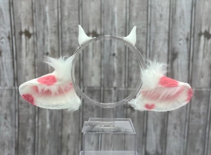 Strawberry Cow Ear Headband Realistic Cow ears with tail Pink Faux Fur Cow Ears Handmade Cow Cosplay Ears Pink Cow ears with tail