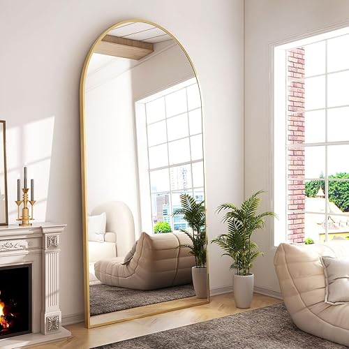 GLSLAND-30x71 inch Wall Mount Arched Full Length Mirror-Aluminum Alloy Frame High Definition-Full Body Mirror for Bedroom or Living Room,Gold - Gold - 71"L x 30"W