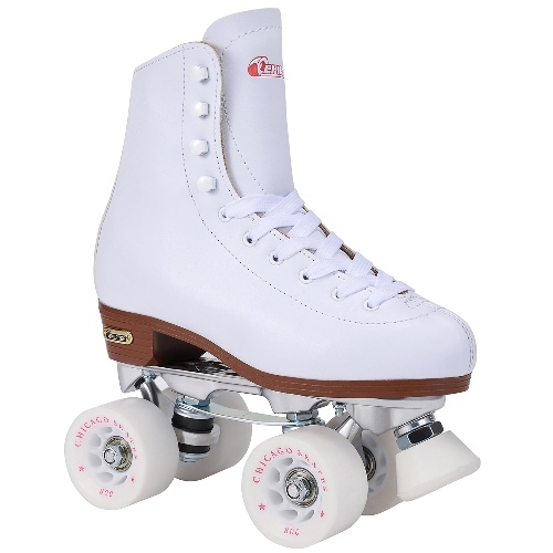 Chicago Women's Premium Leather Lined Rink Roller Skate - Classic White Quad Skates - 8