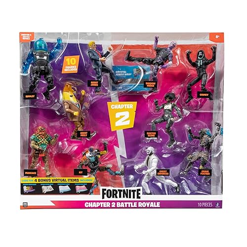 FORTNITE Chapter 2 Battle Royale - Ten 4-inch Articulated Figures in Dynamic Packaging with Codes for Bonus Virtual Items - Amazon Exclusive - Chapter 2