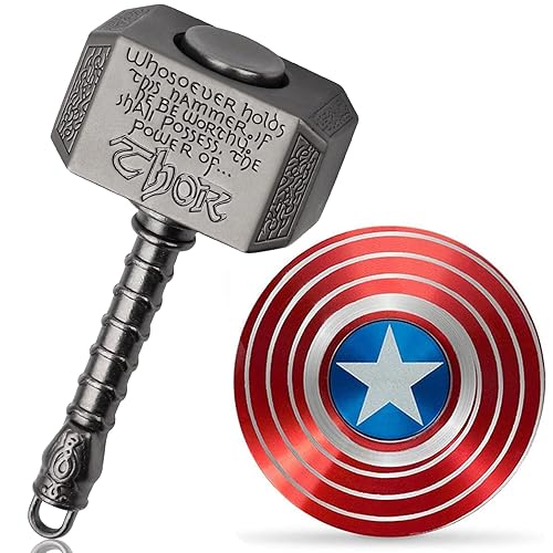 Mjolnir Fidget Spinner Toy Metal Gift for Kids Adults, Cool Hammer Finger Hand Spinner, 2 in 1 Transformable Fidget Spinner, Fidget Keychain Infinty Cube Cool Gadget Stuff Desk Toy (2 Pack) - Black
