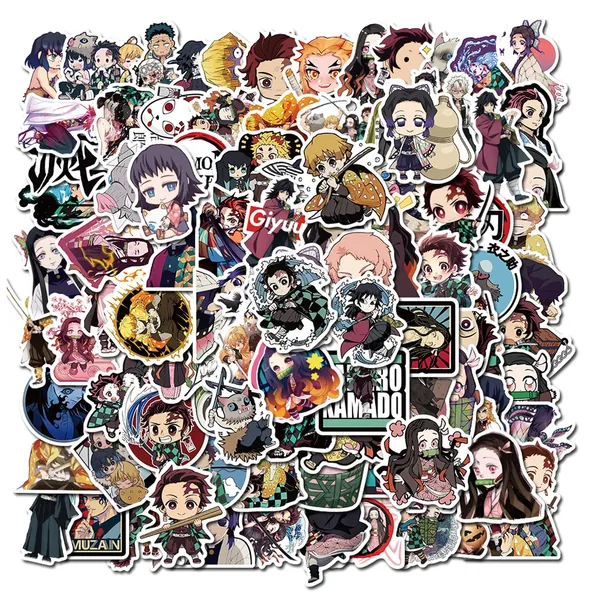 100 Pieces of Anime Demon Slayer Stickers, wopin-Waterproof Decals Cartoon Anime Stickers Suitable for Children, Teenagers, Adults, Laptop Stickers, Luggage Skateboard Decals, Graffiti Patches